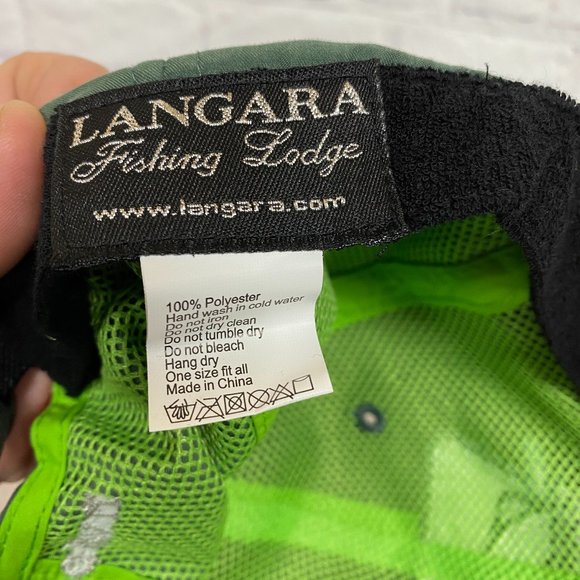 LANGARA Fishing Lodge Hat Cap Strap Back Green Long Bill Embroidered Polyester - Picture 8 of 9